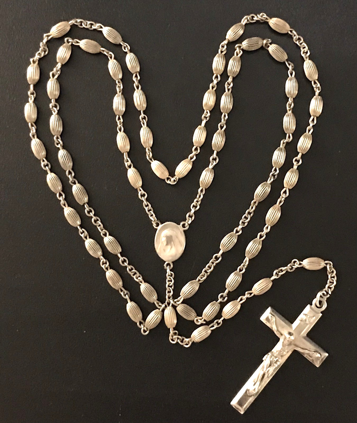 ANTIQUE ALL SOLID STERLING SILVER ROSARY by GOLDI KAPLAN - 23gm 20.5" - SWEDEN
