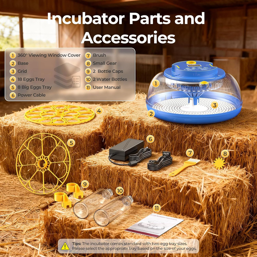18 Egg Incubators for Hatching Eggs, 360° View with Automatic Egg Turning & Humi