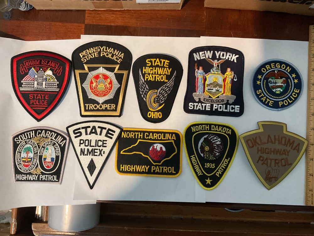 State Law Enforcement patches All different 10 piece set. All new.Full size