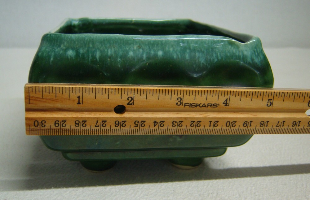 Vtg Cookson Pottery #557 Verigated Green Footed Planter Rectangular 7"x5"x4"