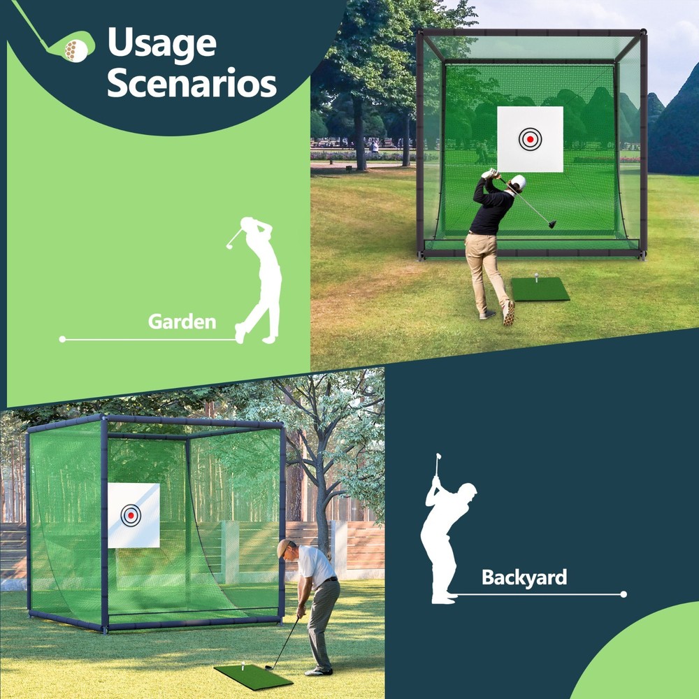 Golf Practice Net 10x10x10ft Metal Frame Hitting Net Kit Golf Training Simulator