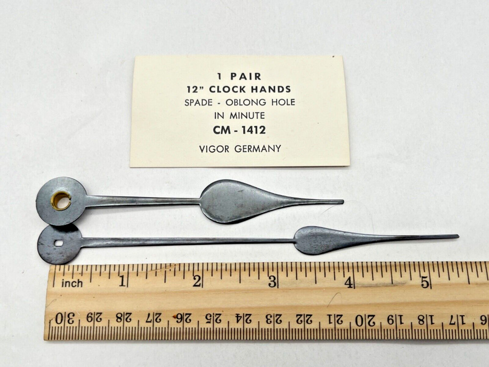 NOS VIGOR CM-1412 Spade Replacement Clock Hands Oblong Hole. For 12" Clock Dial