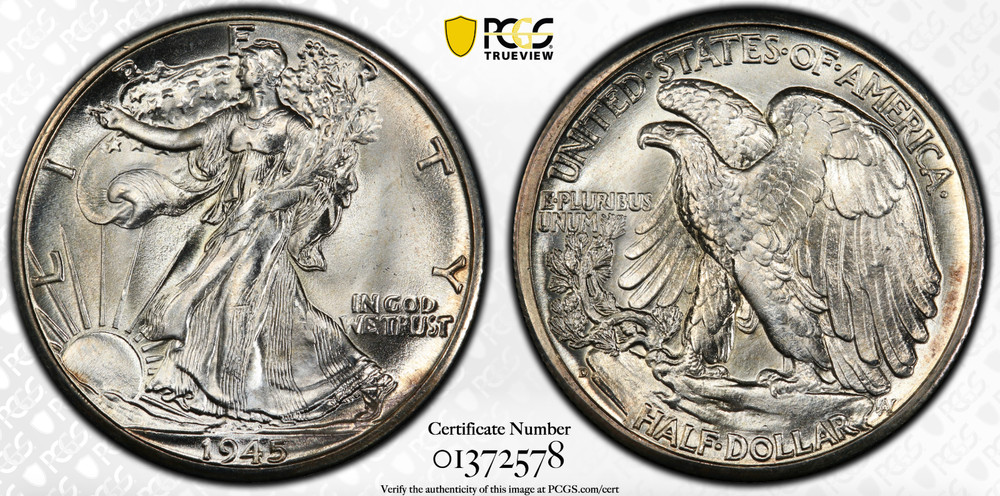 1945-D PCGS MS67 Walking Liberty Half Dollar PQ