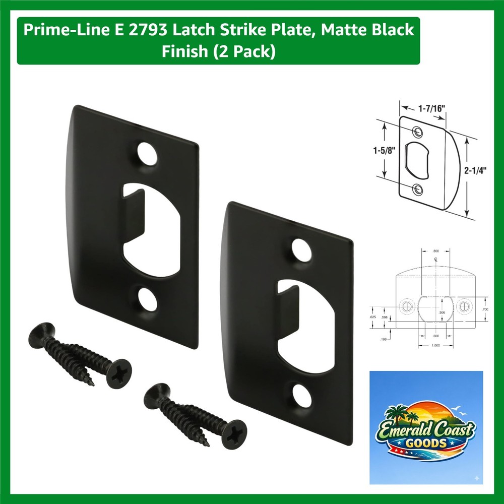 Durable Matte Black Door Latch Strike Plates - 2-Pack with Rounded Corners