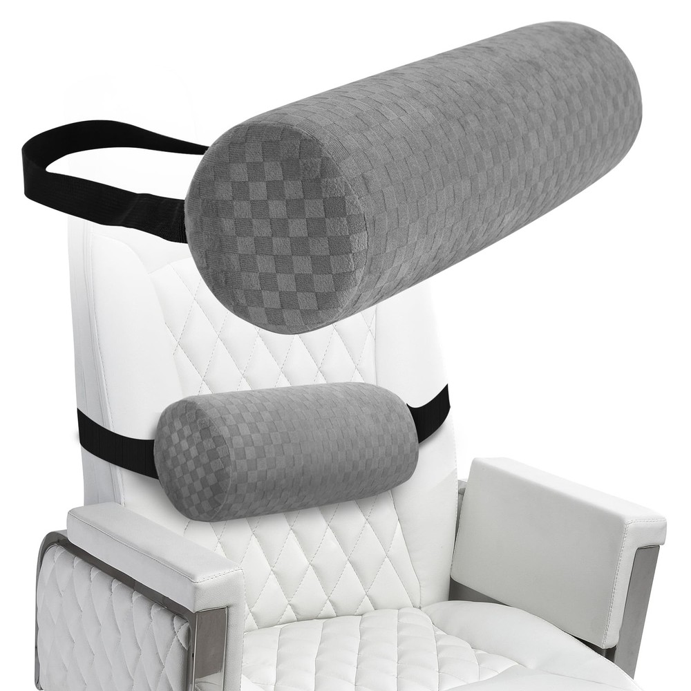 Lower Back Pillow, Lumbar Roll with Strap for Chair Car Office, Light Grey