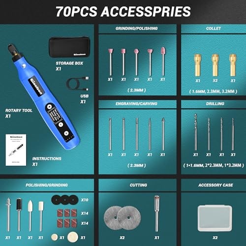 Cordless Rotary Tool, 5 Variable Speed Mini Rotary Tool Kit with 70 Blue