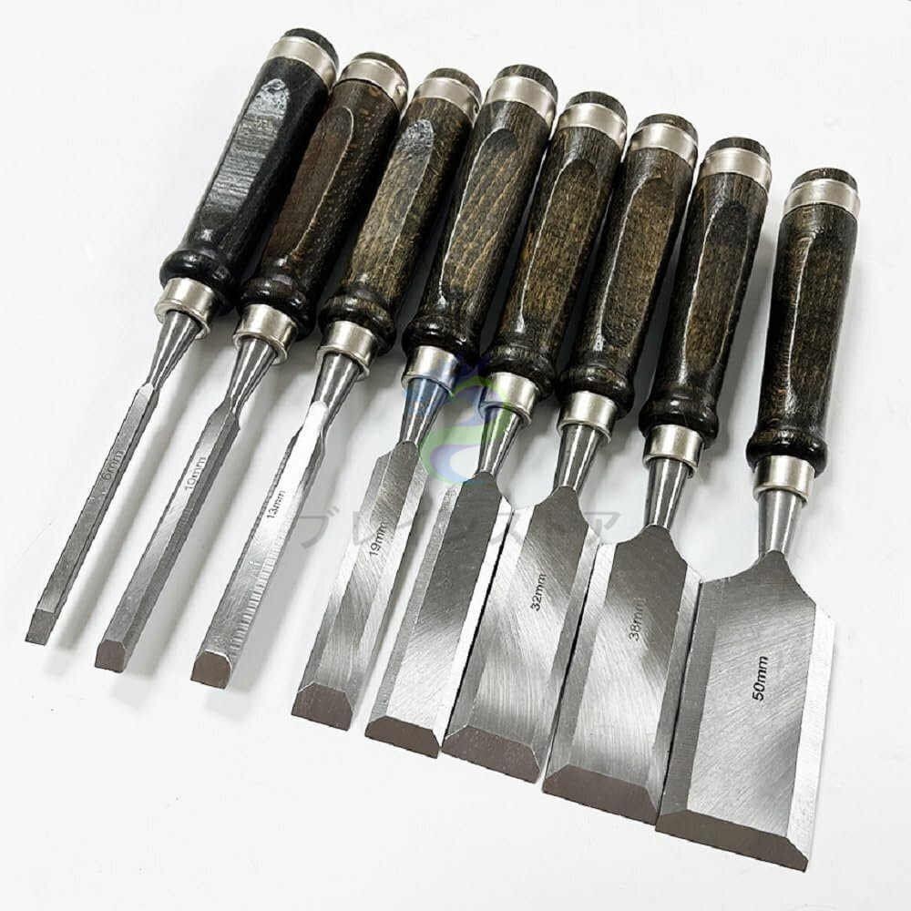 Chisel Set 8Pcs Black Walnut Hand Carving Woodworking Tool Kit Pro Elite