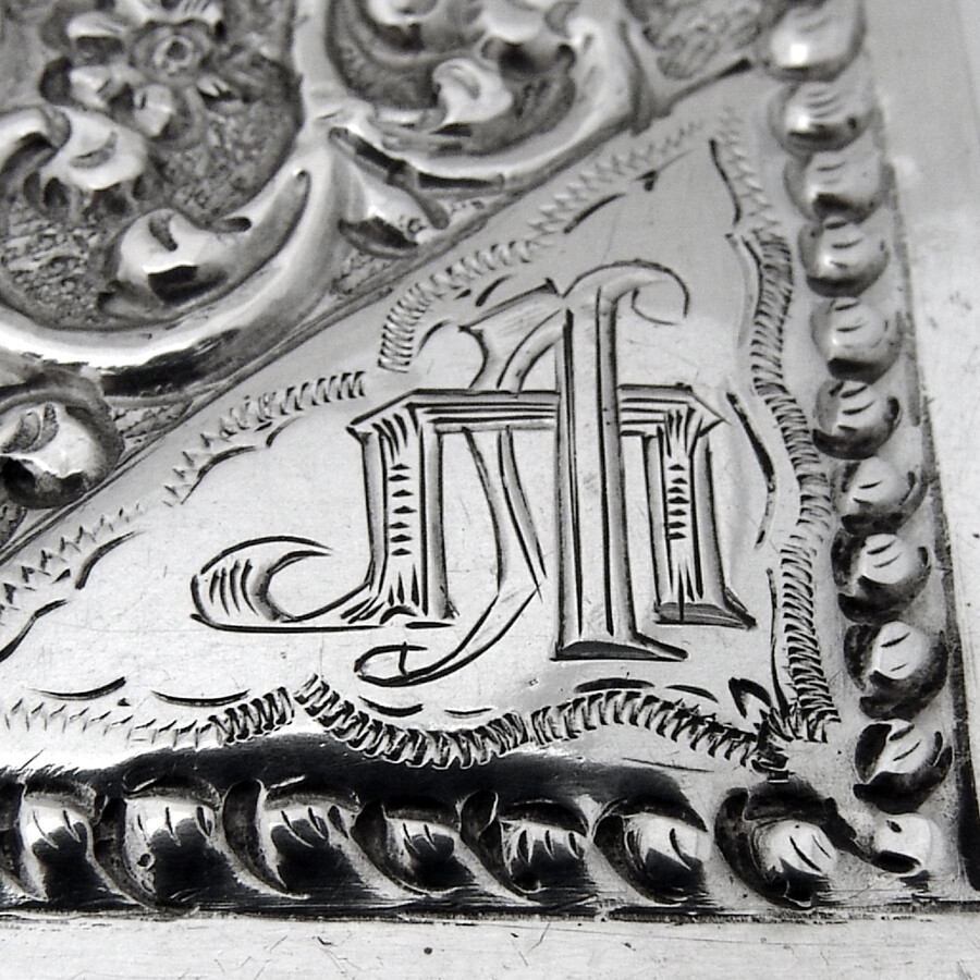 Ornate Hand Chased Box 800 Silver Cyrillic Letter Monogram