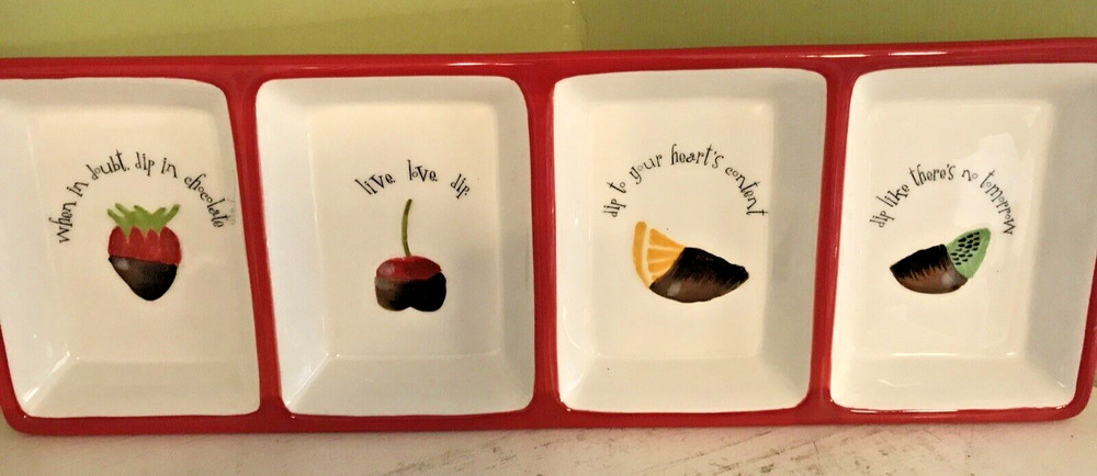 Oneida Ceramic Chocolate Dipped 4 Section Server 18" X 6" Tray