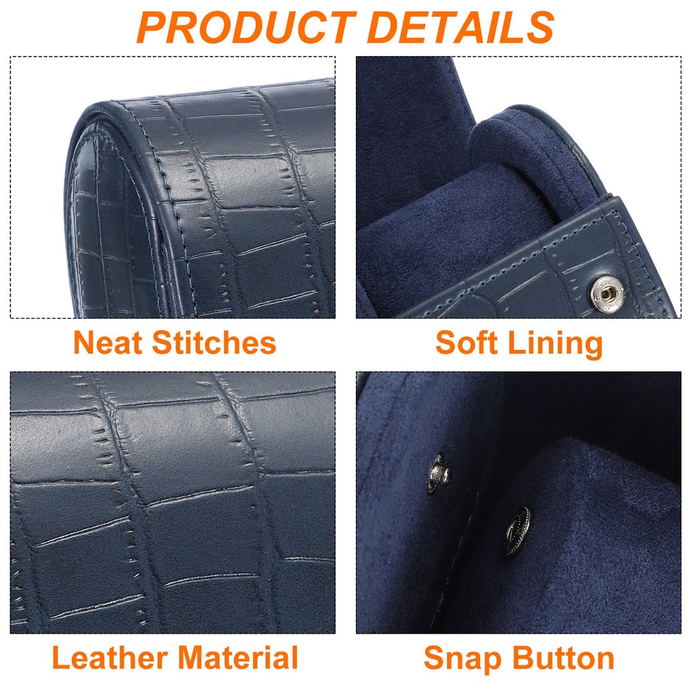 Watch Roll Travel Case Single Slot Leather Cases, Stripe Texture Blue