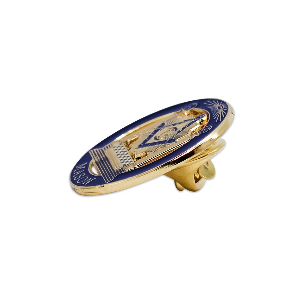 Square & Compass with Double Column Round Masonic Lapel Pin