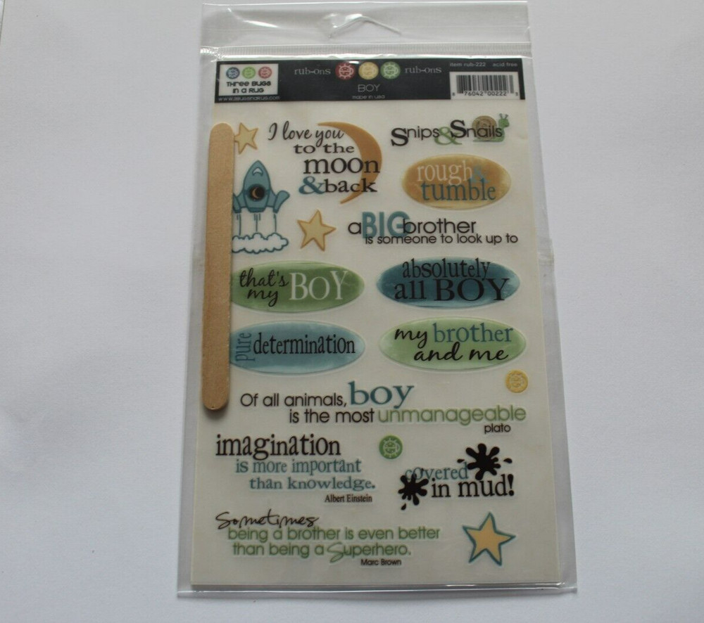 Three Bugs in a Rug BOY Collection Rub-Ons rub-222