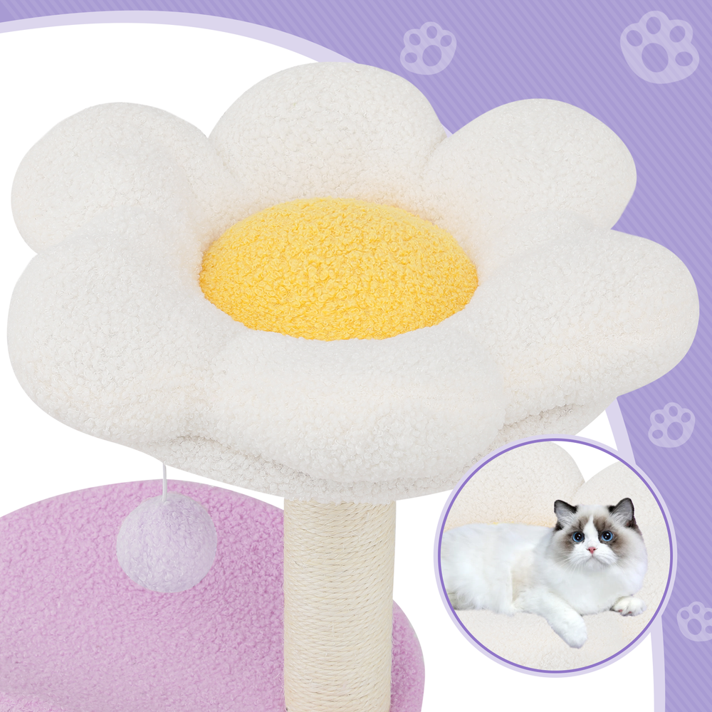 33" Cat Tree Tower Multi Level Scratching Post Purple Flower Playing Condo House