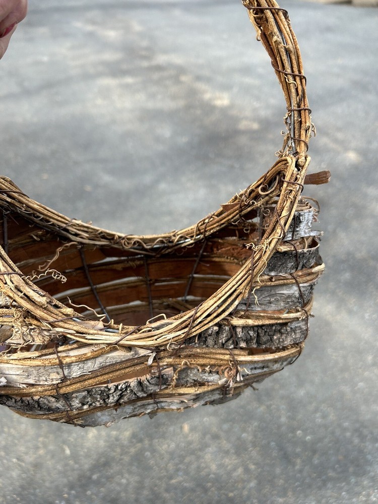 Grapevine Basket Purse Woven Large Brown Cube Shape With Handle Rustic