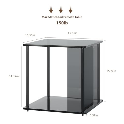 Acrylic Modern Side Table, Small End Table, Nightstand with Storage for Black