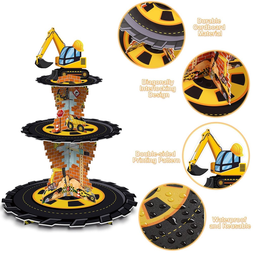 Construction Birthday Decorations 3 Tier Construction Theme Cupcake Stand