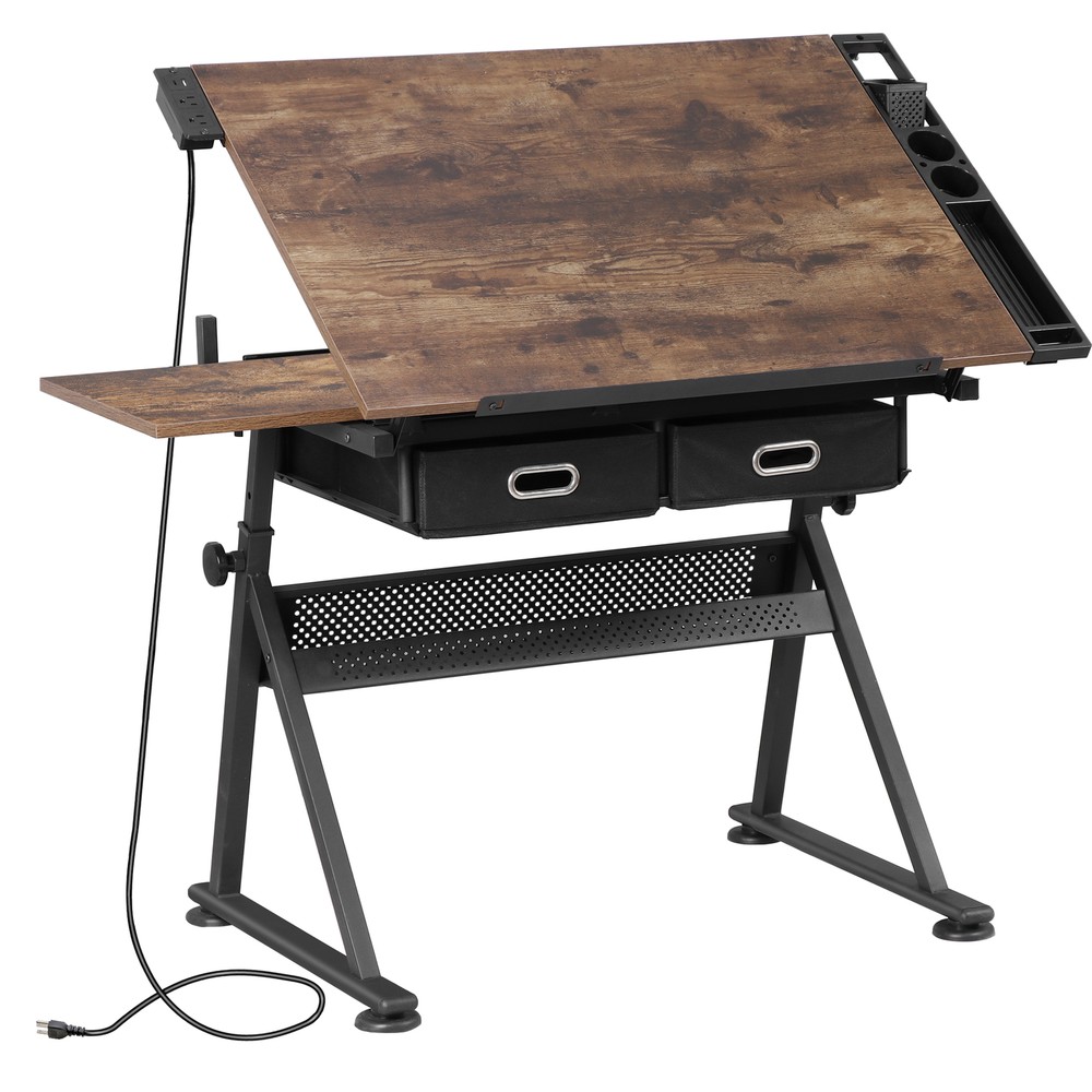 Adjustable Artist Table Tilted Tabletop w/Drafting Stool & Storage Drawer Retro