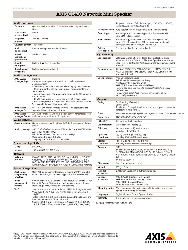 Axis Communications C1410 Network Mini Speaker