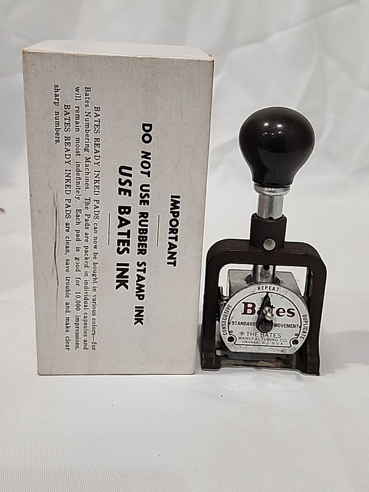 Bates Vintage Numbering Machine Stamper 6 Wheel Style E With Box