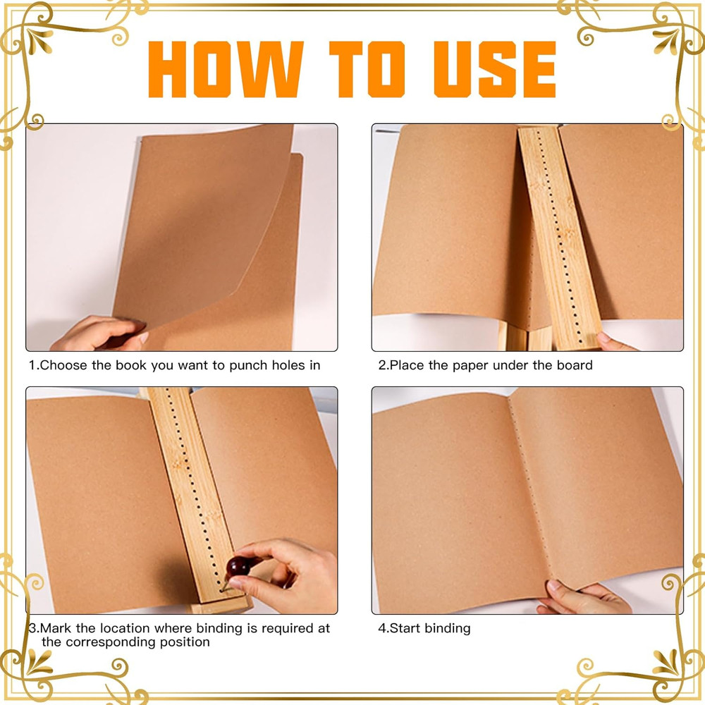 Bamboo Book Binding Cradle with 2 Awls Wood Bookbinding Punching Cradle with Pie