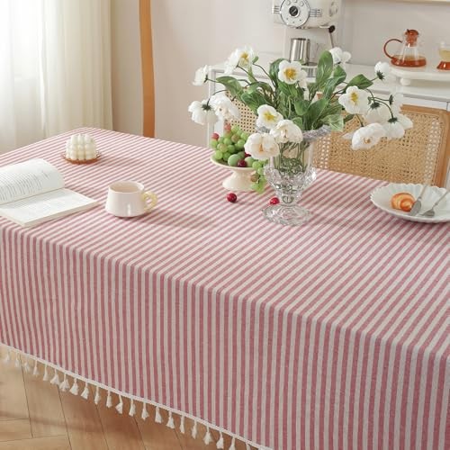 Tablecloth Striped Fringe Table Cloth Rectangular 102" x 55" (Rectangular) Red
