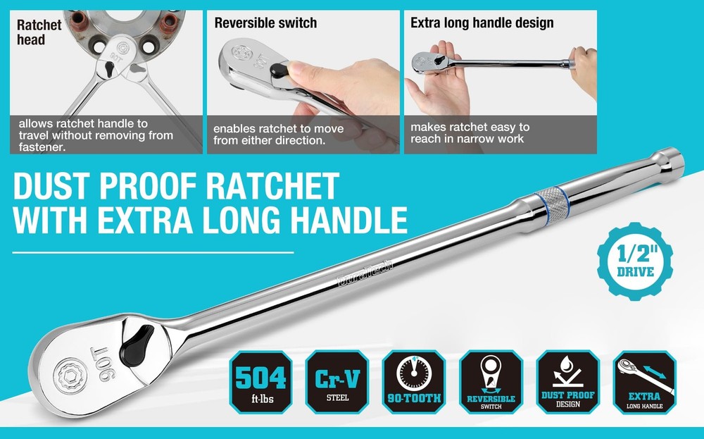 DURATECH Extra Long Handle 1/2-Inch Drive 1/2" with 15" handle, Silver