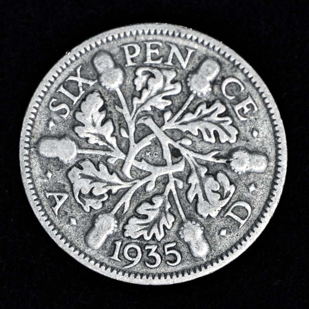 GB GEORGE V SILVER (.500) SIXPENCE - 1935 ++ NICE GRADE! ++[1935-6d]