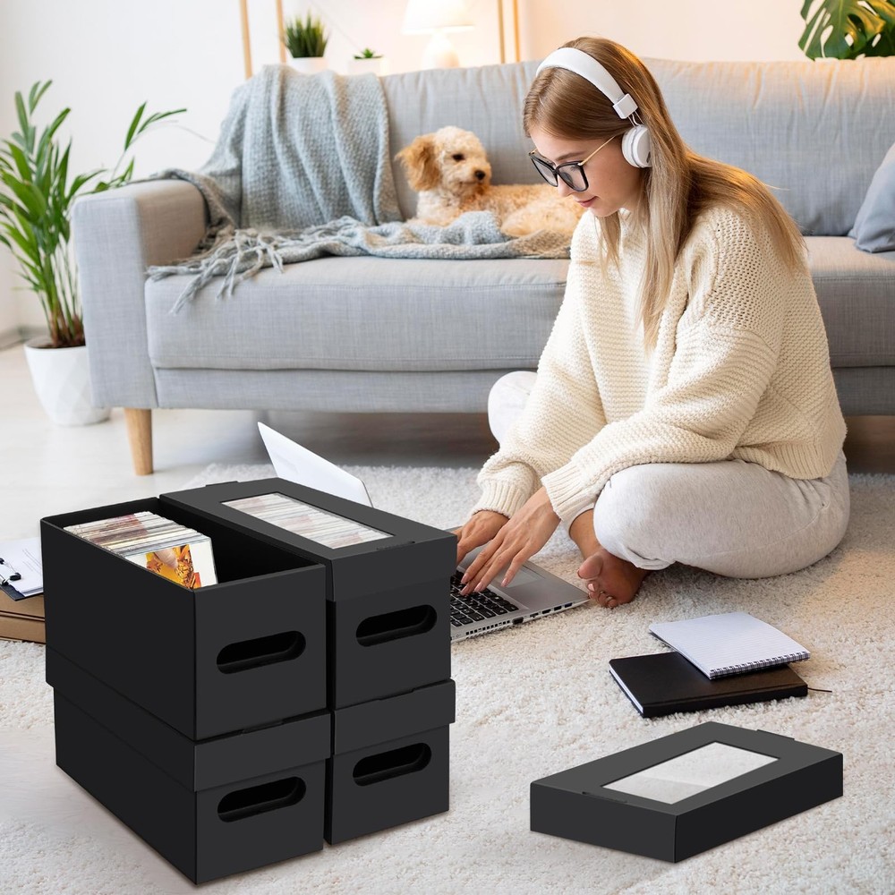 CD Storage Boxes,4 Pack Cardboard CD Case Storage,CD Case Holder with Lid,Hol...