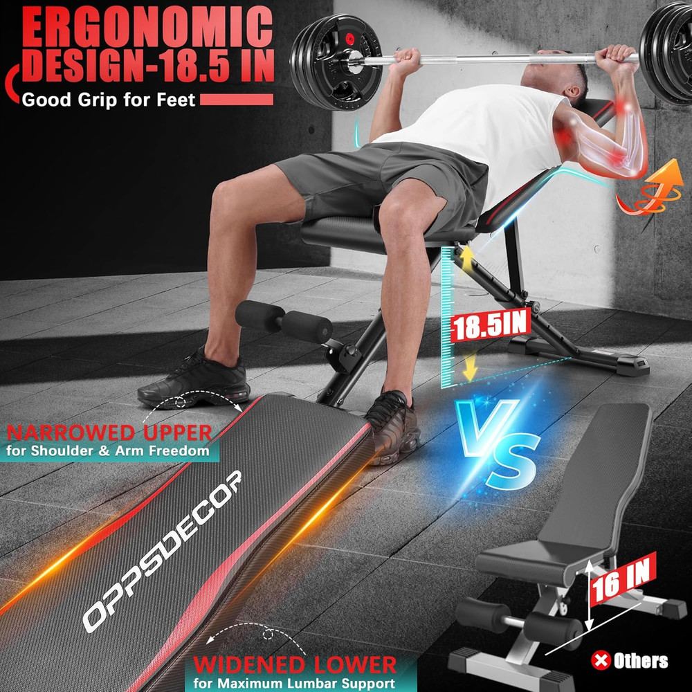 Adjustable Weight Bench Foldable Workout Bench w/18.5" Seat Height Easy Assembly