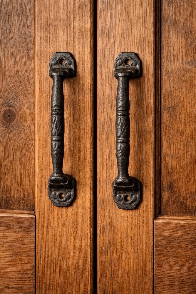2 RUSTIC Cast Iron Barn Handles Gate Pull Shed Door Handles Fancy Drawer Pulls