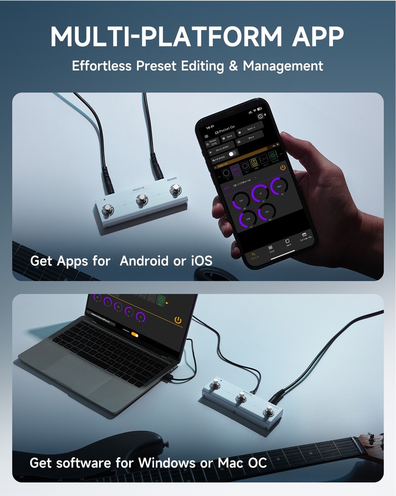 Donner Pocket Go Multi Effects Pedal 6 Effects Modules 21 Editable Presets