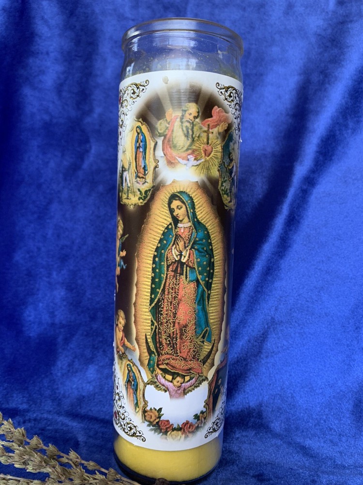 Dual Saints Candle with Hyssop bundle and Rose Quartz