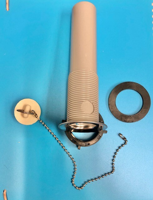 Plastic Parchment RV Sink Drain Tailpiece gray w Strainer & Stopper