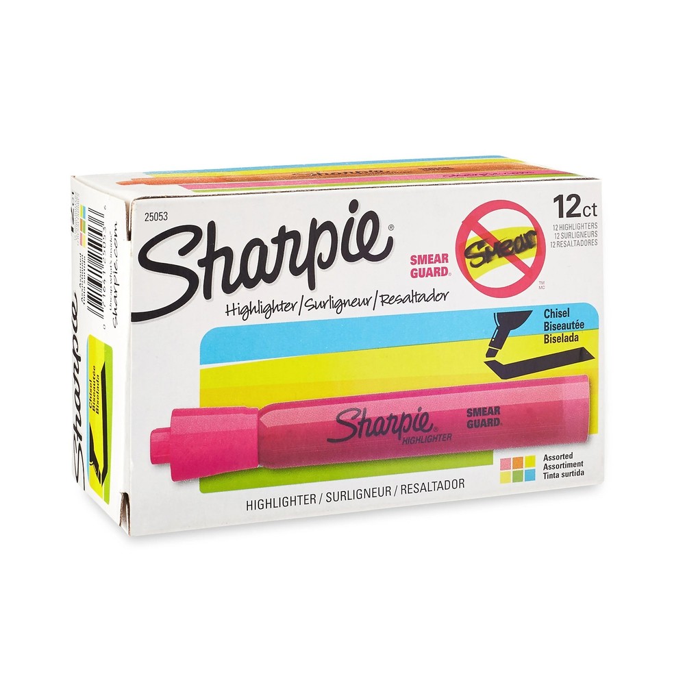 Sharpie Tank Style Highlighters Chisel Tip 12 Count (Pack of 1), Assorted