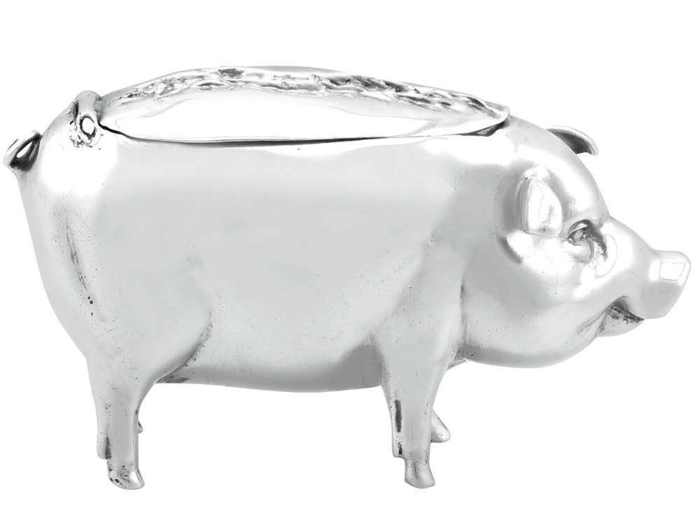 Sterling Silver Pig Vesta Box - Antique Edwardian (1901)