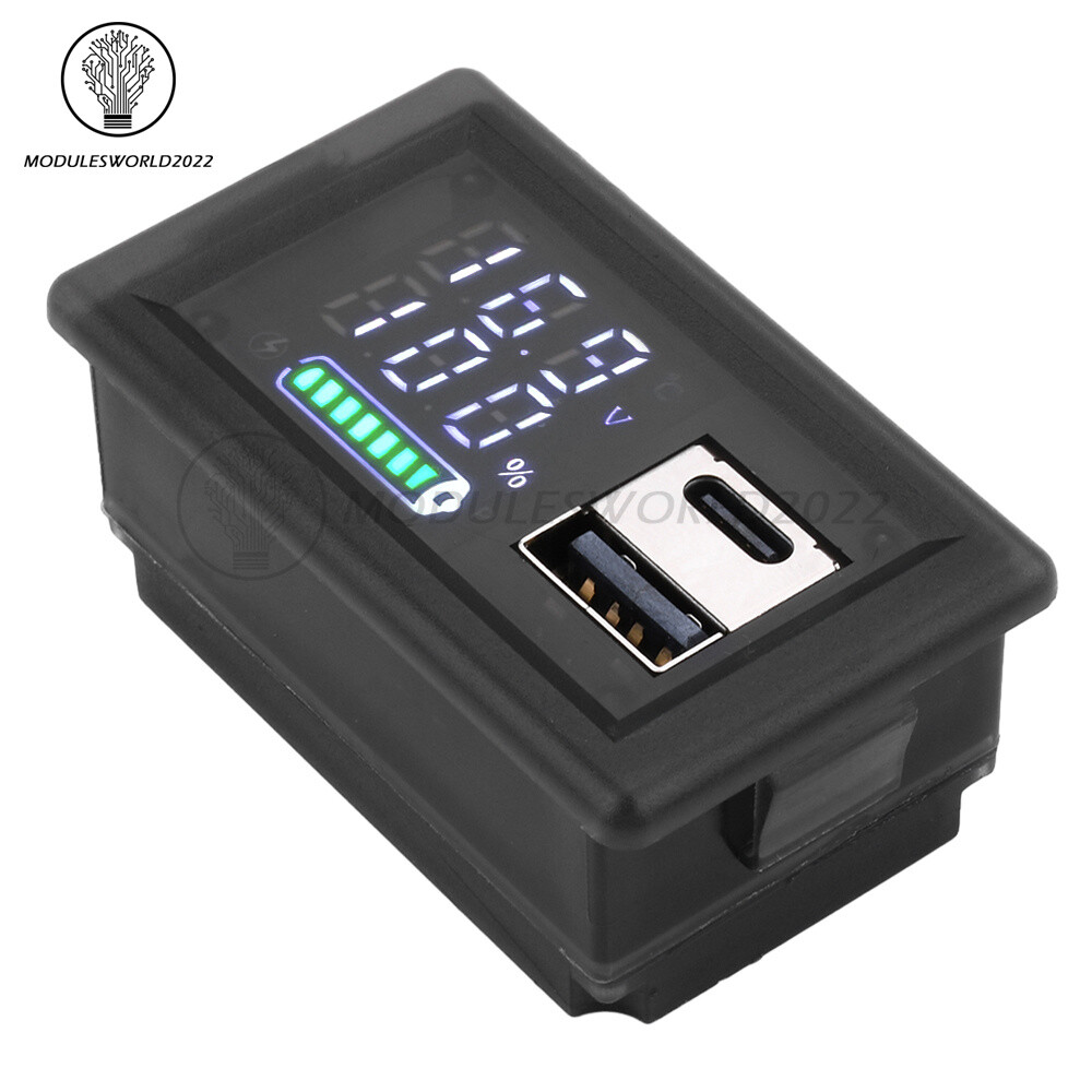 DC9-24V Battery Capacity Indicator USB Type-C LED Dual Digital Car Voltmeter