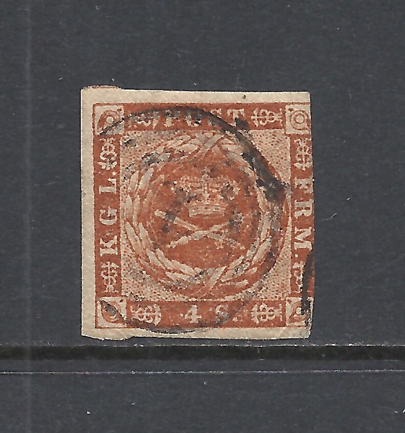 DENMARK SCOTT 4 USED FINE - 1854 4s BROWN ISSUE - ROYAL EMBLEMS