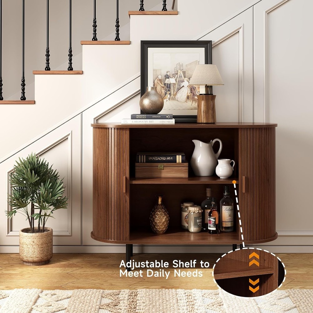 Sideboard Buffet Cabinet Storage with Sliding Doors Adjustable Shelf Modern W...