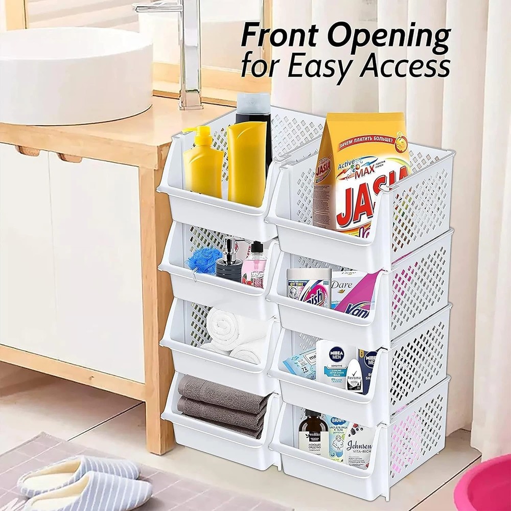 TidyFriend Stackable Storage Bins, 4 Pack - White
