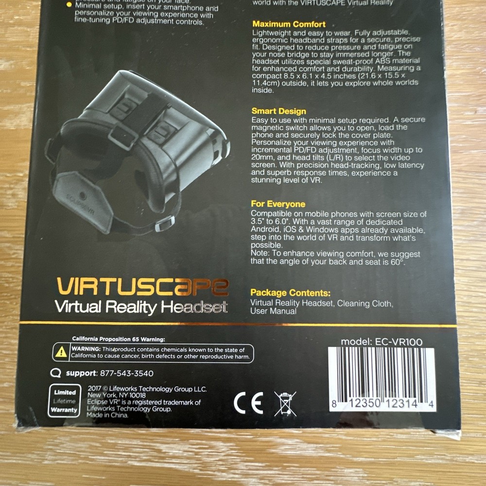 Eclipsevr Virtuscape Virtual Reality Headset New In Box Black