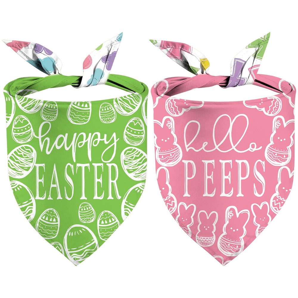 Easter Dog Bandanas, Reversible Dual-Layer Easter Eggs Design 2 Pack, Happy E...