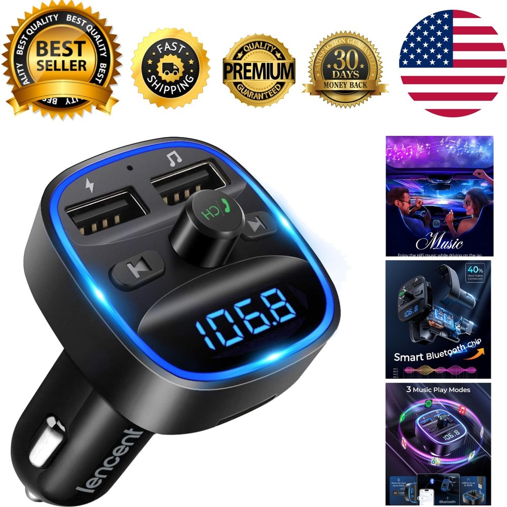 FM Transmitter, Bluetooth FM Transmitter Wireless Radio Adapter Car Kit with ...