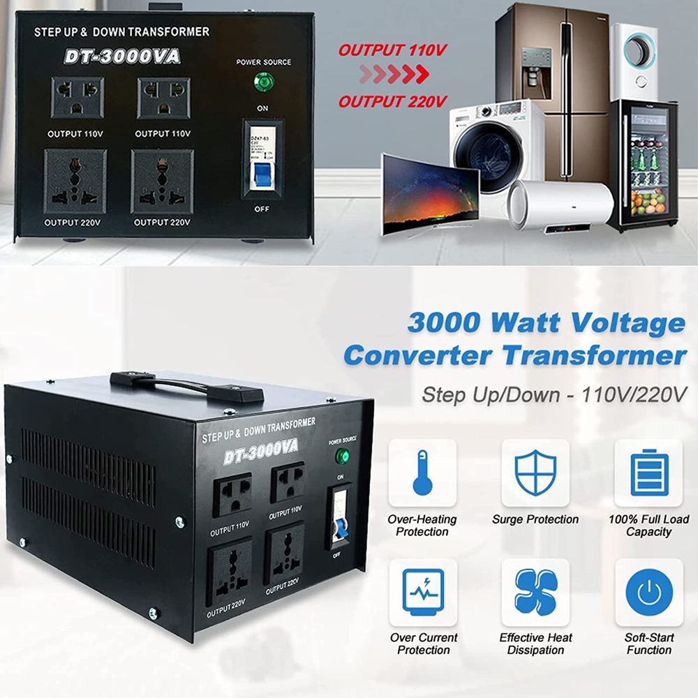 Transformador de voltaje 3000VA Convertidor de potencia 110V/220V Convert AC-AC