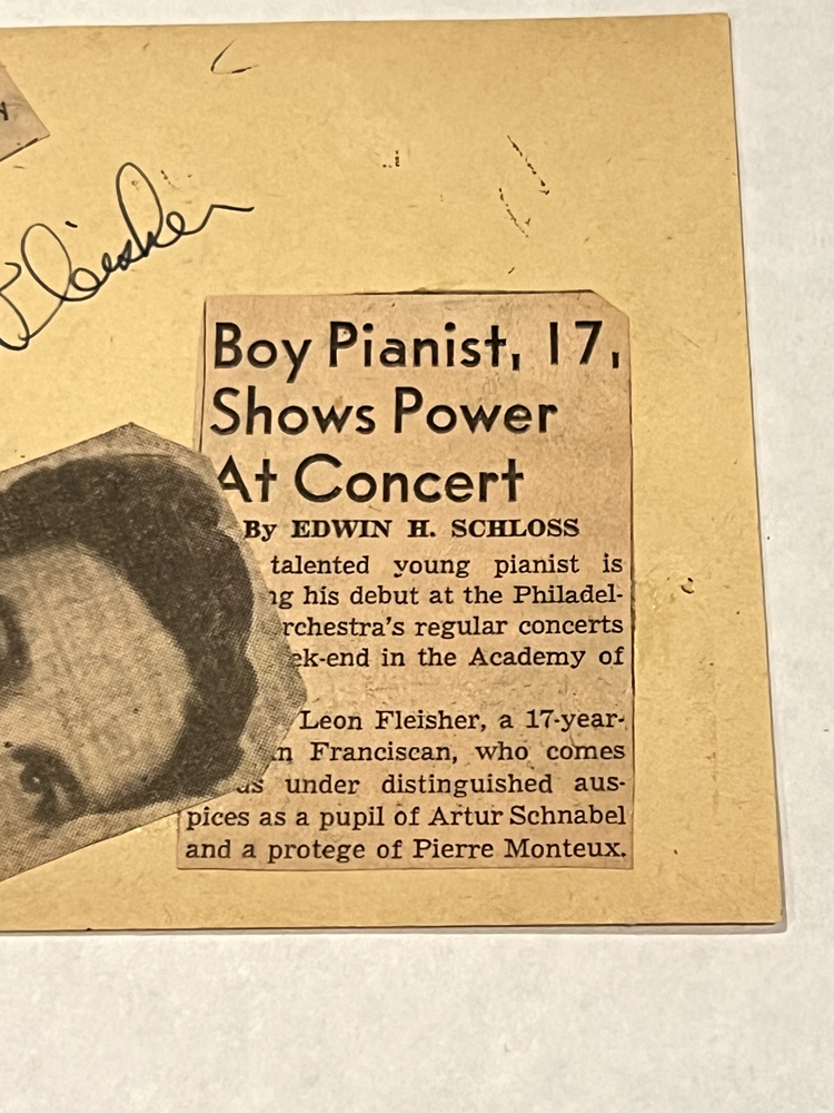 Leon Fleisher Hand Signed Cut (Andre Eglevsky on reverse) 17 year old pianist