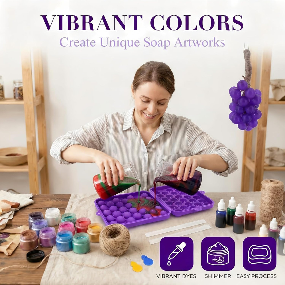 Grape Soap Making Kit with Silicone Molds, Tools & Video Tutorial for Adults
