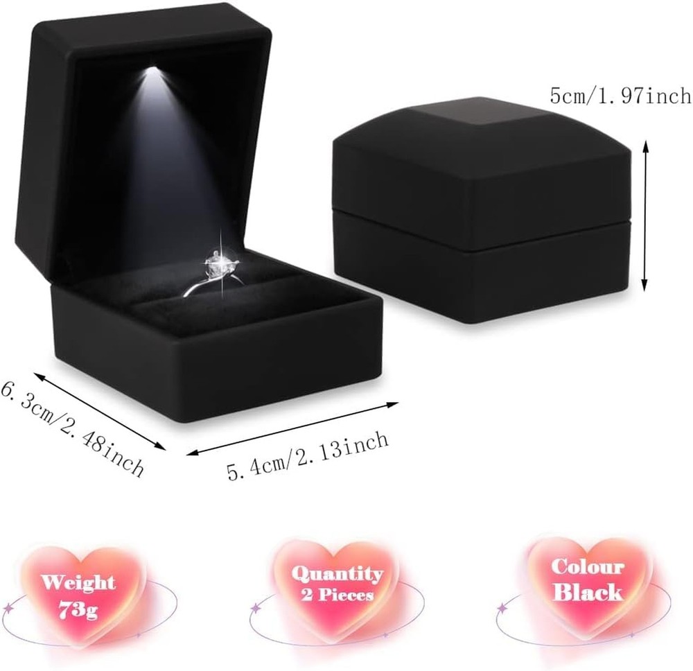 Luxury Ring Box with LED Light, Ring Box for Proposal,Engagement,Wedding,Squa...