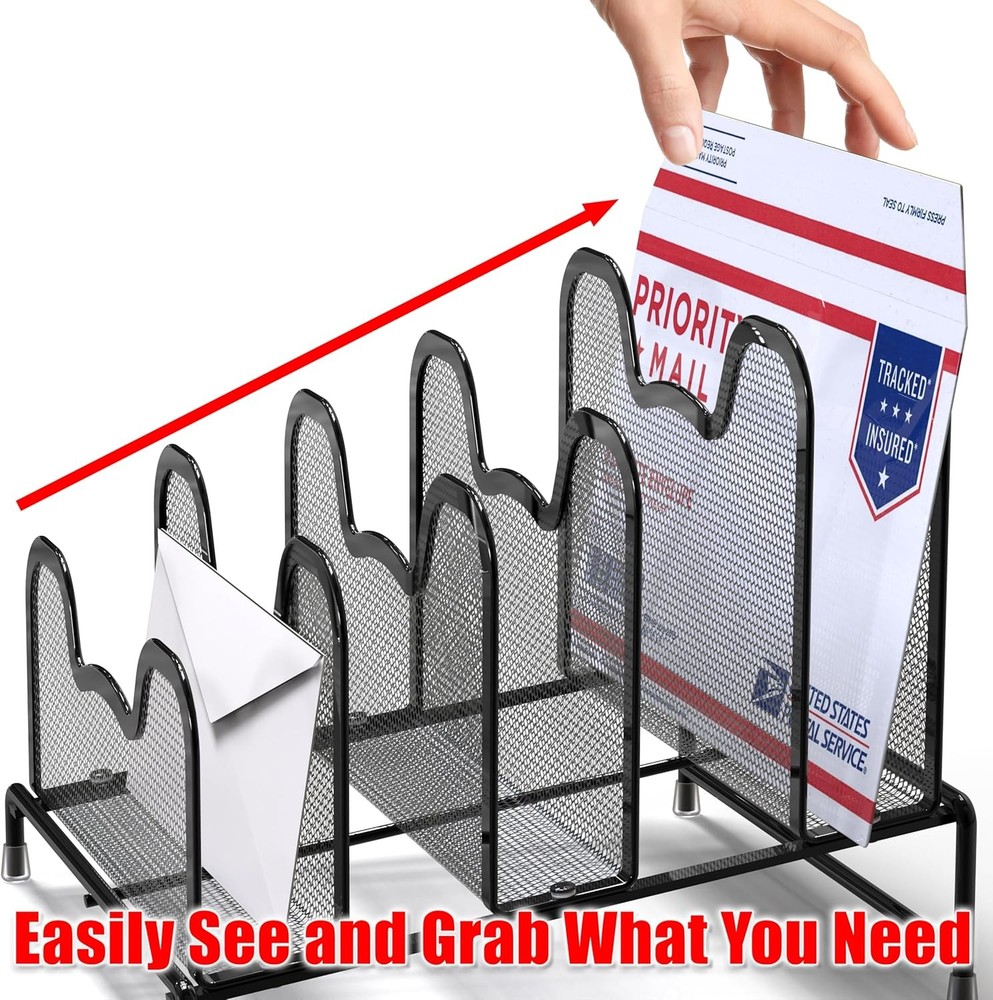 Desk 5 Sections Step File Sorter Organizer, Black