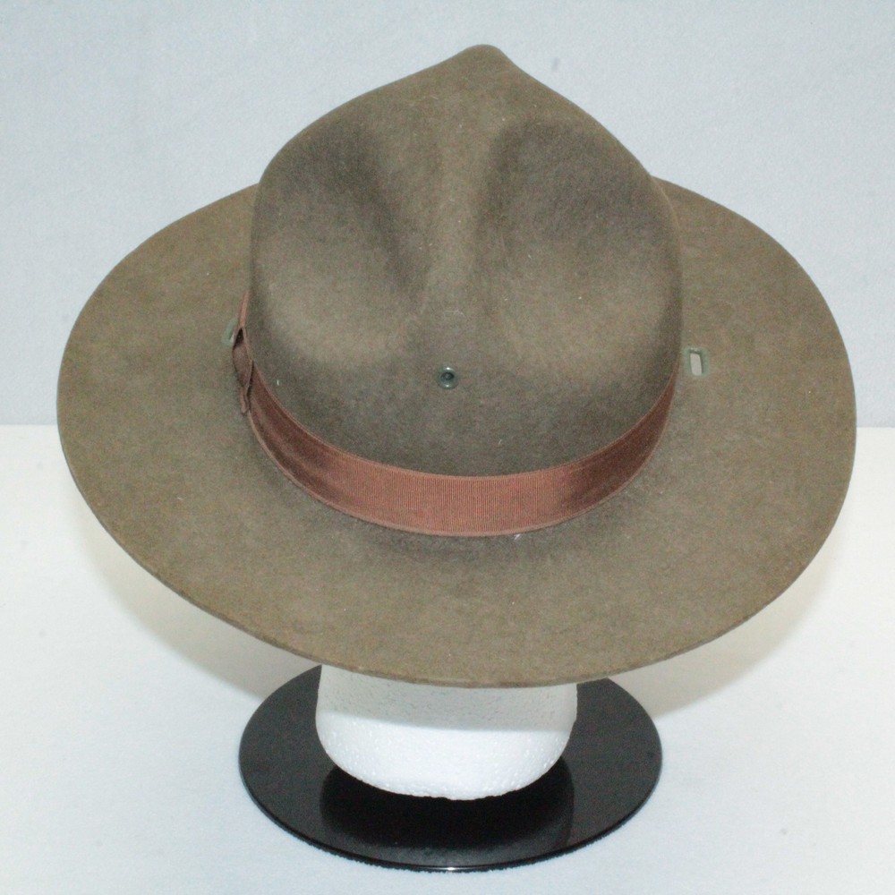 US Army Olive Green Felt Hat Drill Sergeant Instructor A40: Even Size 7⅜