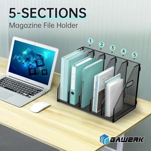 Desktop File Magazine Folder Holder 5 Vertical Compartments, 5 Compartments