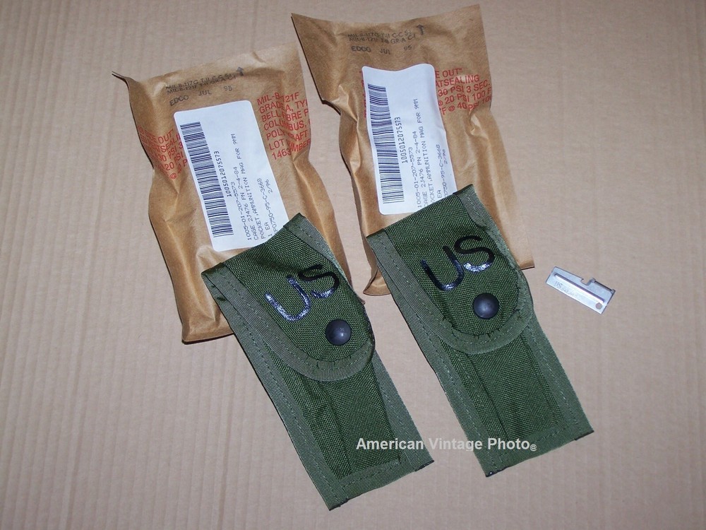 2 Pouch Military 9MM .45 Cal Pistol Mag Clip Ammo Multi-Tool ALICE USMC US + P38